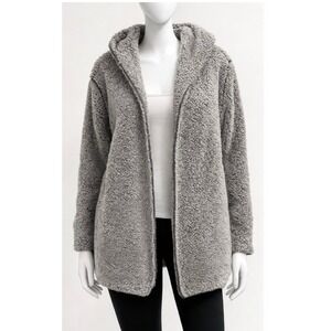 PINK Victorias Secret Sherpa Teddy Fleece Hooded Cardigan Gray Jacket Coat M/L